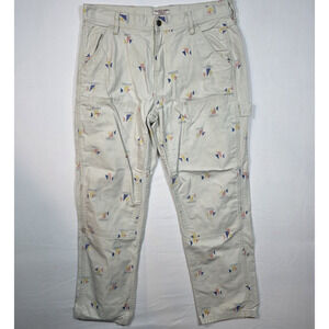 Wallace & Barnes Carpenter Canvas Double Knee AOP Sailboat Cream Tan Y2K 36x30